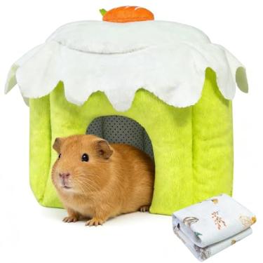 Imagem de Acsist Esconderijo de porquinho da índia, casa de coelho quente, cama lavável de coelho anão de inverno para hamster, chinchila, ouriço, furão e outros animais pequenos (verde-M)