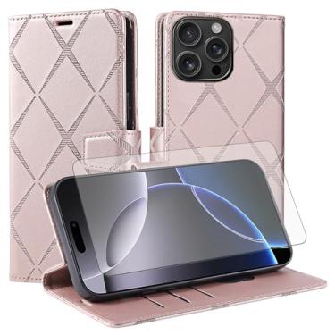 Imagem de Asuwish Capa de telefone para iPhone 16 Pro 6,3 polegadas com protetor de tela de vidro temperado PU couro sintético flip porta-cartão de crédito slot suporte robusto celular i Phone16 i16 16Pro