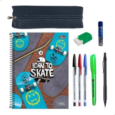 Imagem de Kit Escolar Caderno 10 Materias Tilibra Estojo Lapiseira Canetas + Ite