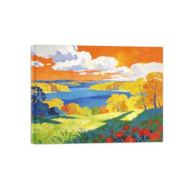 Imagem de BMZFYBS Impressão em tela de arte de parede de paisagem - nuvens de outono floresta lago - quadros de pintura de decoração para sala de estar pronta para pendurar tela embrulhada 70 x 90 cm 27 x 35