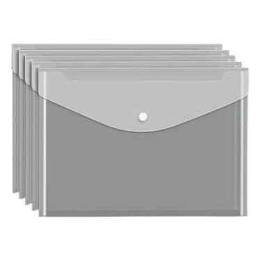 Imagem de Organizador de arquivos, 5 peças, pasta de documentos transparente A4, sacos de armazenamento, porta-arquivos de plástico, escritório, escola, organização, material de escritório (cinza)