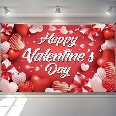Imagem de 1 faixa de feliz dia dos namorados – 182 x 111 cm pano de fundo grande com caixa de presente de coração para decoração de fundo de fotografia de dia dos namorados, ideal para casa, escritório