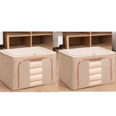Imagem de Caixa Organizadora Dobrável 66L com Visor Transparente para Roupas, Edredom e Brinquedos(BEGE kti2)