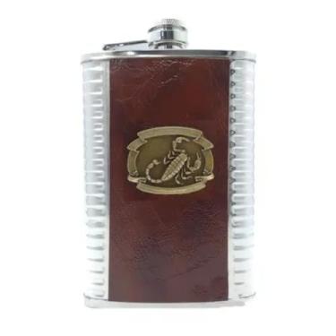 Imagem de Cantil De Bolso Em Couro Ecológico Aço Inox 270ml 9oz Porta Bebidas obs" não acompanha funil"