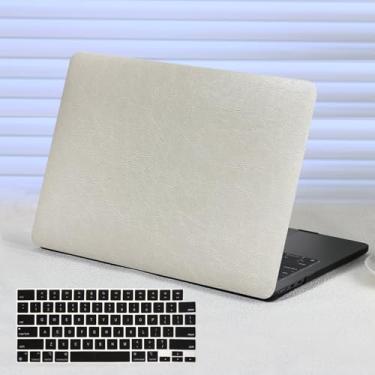 Imagem de Funut Compatível com capa vintage para MacBook Air de 13 polegadas 2025-2022 M4 M3 M2 A3240 A3113 A2681, capa dura vintage de couro encerado à prova de choque e capa de teclado, bege