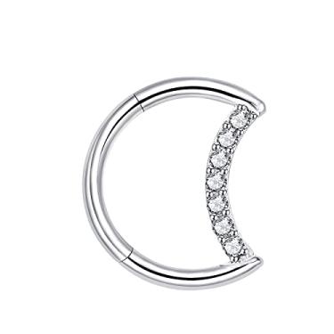 Imagem de VOJO Brincos G23 Titanium Moon Septum Daith Piercing Joias Tragus Helix Nariz Anéis Cartilagem para Mulheres, 4mm*8mm, Titânio, Zircônia cúbica