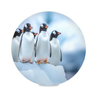 Imagem de STAYTOP Pinguins em pé em um bloco de gelo jogo americano redondo 6 peças, tapetes de mesa antiderrapantes fáceis de limpar para casa cozinha churrasco festa decoração de mesa