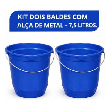 Imagem de Kit 2 Baldes Plástico Reforçado 7,5L Alça Metálica Limpeza Jardim Casa