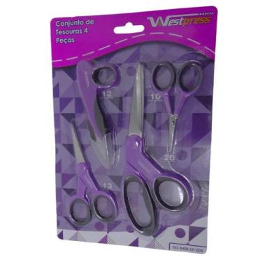 Imagem de Kit 4 Tesouras Precisão Emborrachada Costura Linha Multiuso - WESTPRES
