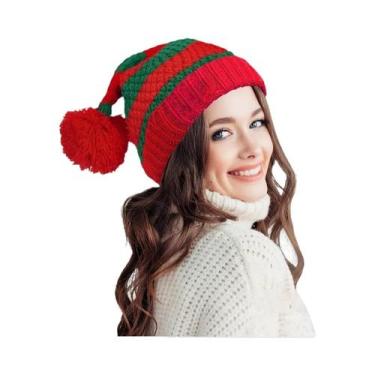 Imagem de Gorro De Papai Noel Tricotado Vermelho E Branco Para Festas De Natal, 