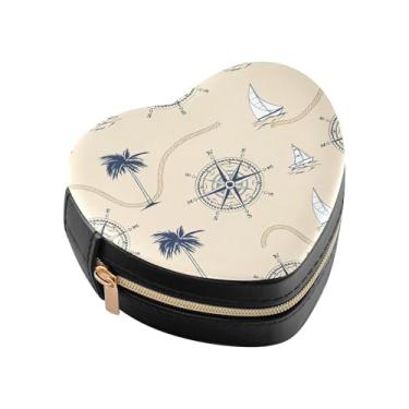 Imagem de Burbuja Caixa de joias em forma de coração com paisagens tropicais, mini estojo de viagem para mulheres e meninas, organizador portátil de armazenamento para brincos, anéis, colares e pulseiras