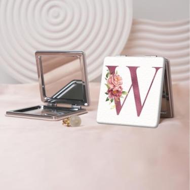 Imagem de Espelho de maquiagem portátil Flower Alphabet Series, mini espelho portátil dobrável, espelho de contorno quadrado portátil de dupla face, adequado para todos em qualquer ocasião