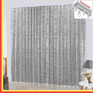 Imagem de Cortina Charme em Renda com Voal 4,00 x 2,50 Para Trilho Suisso - Tabaco