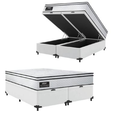 Imagem de Cama Box Baú Casal Queen Gazin Colchão Molas Ensacadas 158x198x65cm New Branco