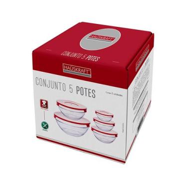 Imagem de Conjunto de Potes de Vidro Redondo com Tampa com 5 Peças - Hauskraft