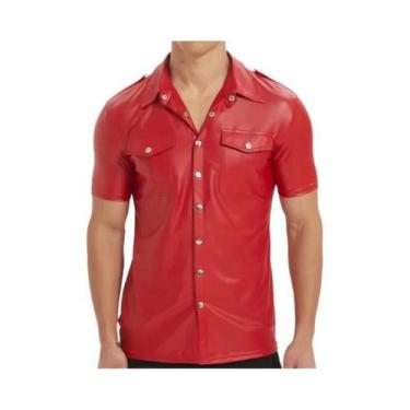 Imagem de Camisas masculinas de couro PU elásticas de manga curta de qualidade s