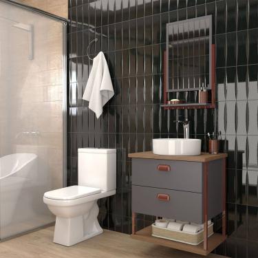 Imagem de Armário de Banheiro Cielo 60cm 2 Gavetas C/ Espelheira 100% Mdf Titanium/Freijó - Panorama Móveis