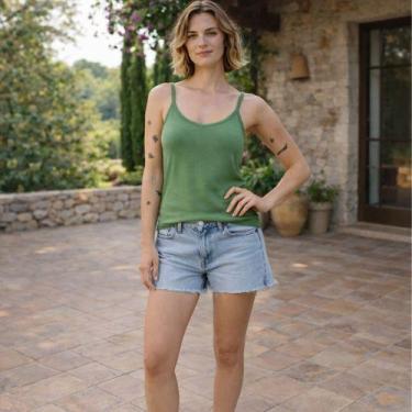 Imagem de Regata Feminina Básica de Algodão com Alças Finas Malwee, P, Verde