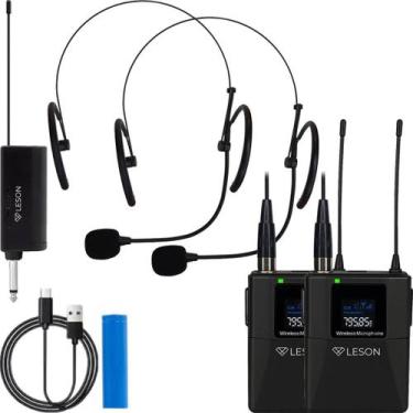 Imagem de Kit 2 Microfones Headset Sem Fio Leson LS305 P10 Para Live Aula Podcas