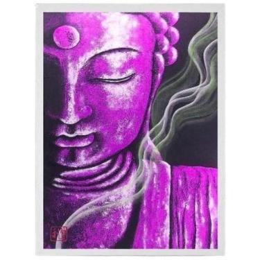 Imagem de Quadro Buda Roxo 45x34cm - Moldura Branca com Vidro - Quadros On-Line