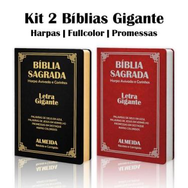 Imagem de Kit 2 Biblias Sagrada Letra Gigante Luxo Popular - Preto e vermelha Co
