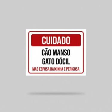 Imagem de Placa Acm Cuidado Cão Manso Gato Dócil Espora Baixinha 18X23 - Sinaliz