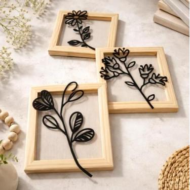 Imagem de Trio Floral Contemporâneo Flora Minimalista Natural Vazado - Fuinha Sh