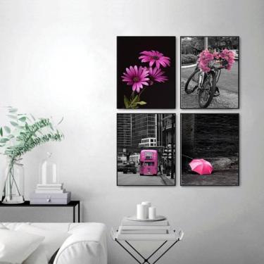 Imagem de Kit 4 Quadros Decorativos Fotografias Rosas 34x23cm