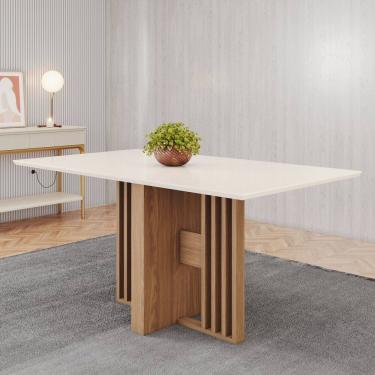 Imagem de Mesa Dinah 160cm Canto Reto sem Vidro Marrom/Off White