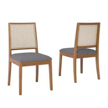 Imagem de Conjunto 2 Cadeiras para Sala de Jantar em Madeira Tauari Carambola MADEIRA/LINHO GRAFITE