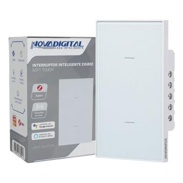 Imagem de Interruptor Inteligente Zigbee Linha Quartzo Novadigital 10 A 2 Botões Branco QZ-2W