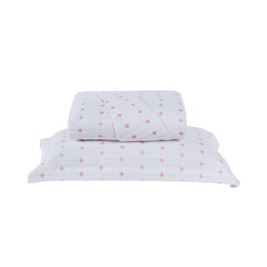 Imagem de Cobre Leito 2 Peças Solteiro Percal 200 Fios Decor 100% Poliéster - Branco/pink