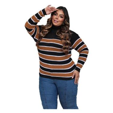 Imagem de Blusa Plus Size Frio Tricot Cacharrel Listrada Gola Alta - EUC STORE, 