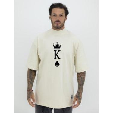 Imagem de Camiseta Camisa Oversized Gola Alta Estampa Rei de Copas Streetwear Algodão Premium Creme-Masculino