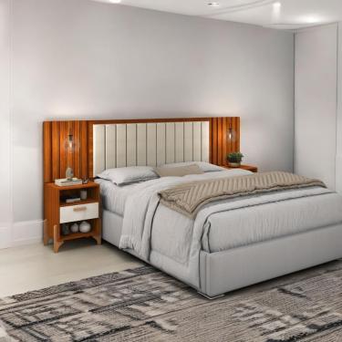 Imagem de Cabeceira Estofada Vancouver Casal MDF MDP Off White Ripado Mobiliar Home Shop