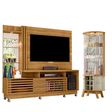 Imagem de Estante Home Theater Frizz Plus Cumaru Com Rodízios Com Cristaleira Marina Cumaru Opala - Madetec