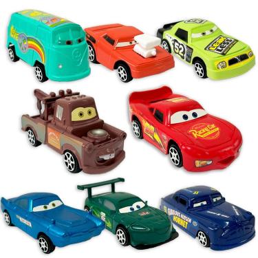 Imagem de Carrinhos de Brinquedo Carros Relâmpago Mcqueen Kit 8 com Movimento nas Rodinhas e Olhos Personalizáveis Vermelho OEM