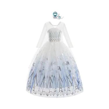 Imagem de Vestido De Princesa Elsa Da Disney Para Meninas, Vestido Branco De Ren