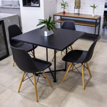 Imagem de Mesa de Jantar 4 Lugares Preto Jade 90cm e Kit 4 Cadeiras Eiffel D03 -