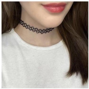 Imagem de Colar Tattoo Choker Feminino Gargantilha Preta Elástica Ajustável Dest