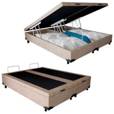 Imagem de Cama Box Baú Casal Bipartido Suede Mega Cama Bege 138x188x45cm