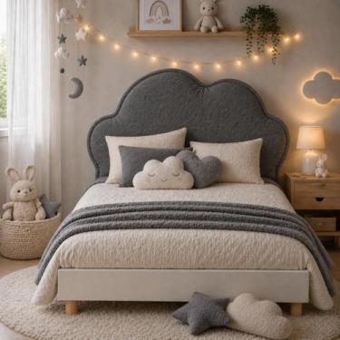 Imagem de Painel Nuvem Estofado Decorativo Bouclé 90cm Quarto Infantil - Atelie 