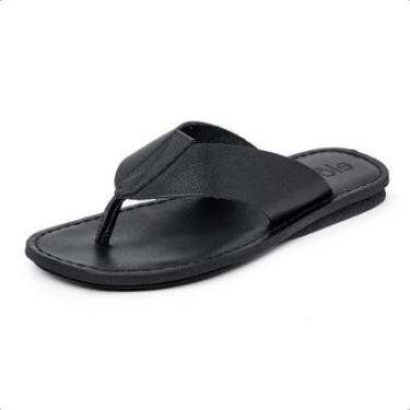 Imagem de Chinelo de Dedo Conforto Couro Masculino Palmilha Macia Solado Borracha Antiderrapante...