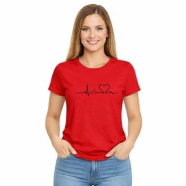 Imagem de Camiseta Feminina Amor Batimento Cardíaco Coração Minimalista-Feminino