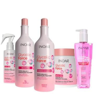 Imagem de Kit Inoar Glycolic Force Shampoo 1L + Condicionador 800ml + Máscara 50