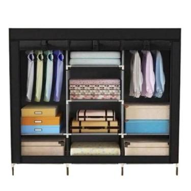 Imagem de Guarda Roupa Cabideiro Portatil Prateleiras Dobravel Armario Arara Gra