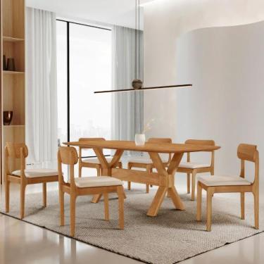 Imagem de Sala de Jantar Mesa Star 180cm Tampo Laminado Barril e 6 Cadeiras Star
