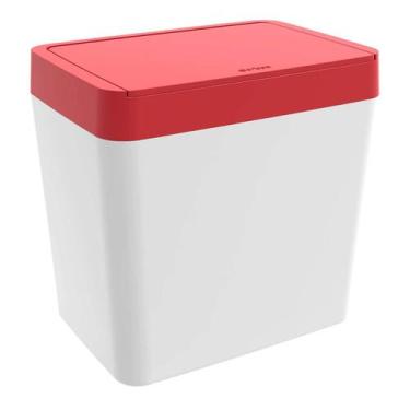 Imagem de Lixeira Retangular 5L Crippa Cozinha Escritório Pequena Branco e Verme