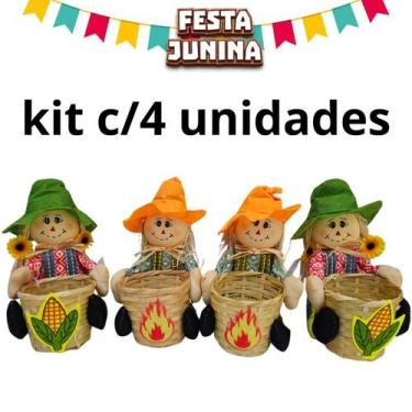 Imagem de kit c/4 Espantalhos Cesto Enfeite de Mesa Festa Junina - sm decora