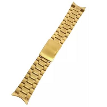 Imagem de Pulseira Relógio 20mm Dourada, Encaixe Curvo Botão lateral Fecho.LC129